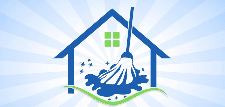 Smiling multiethnic workers of cleaning service holding rag and mop while working in office